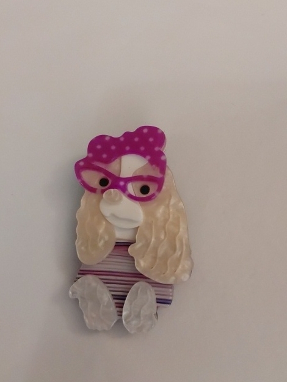 FASHIONISTA  Dog Brooch with Purple AND PINK POLKADOTS